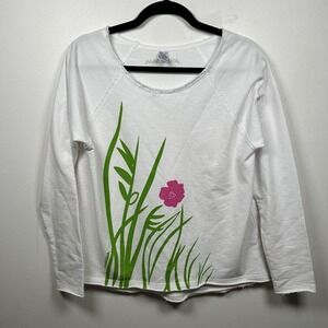 Marushka Handprints Womens White Floral Spring Print Sweatshirt Top S